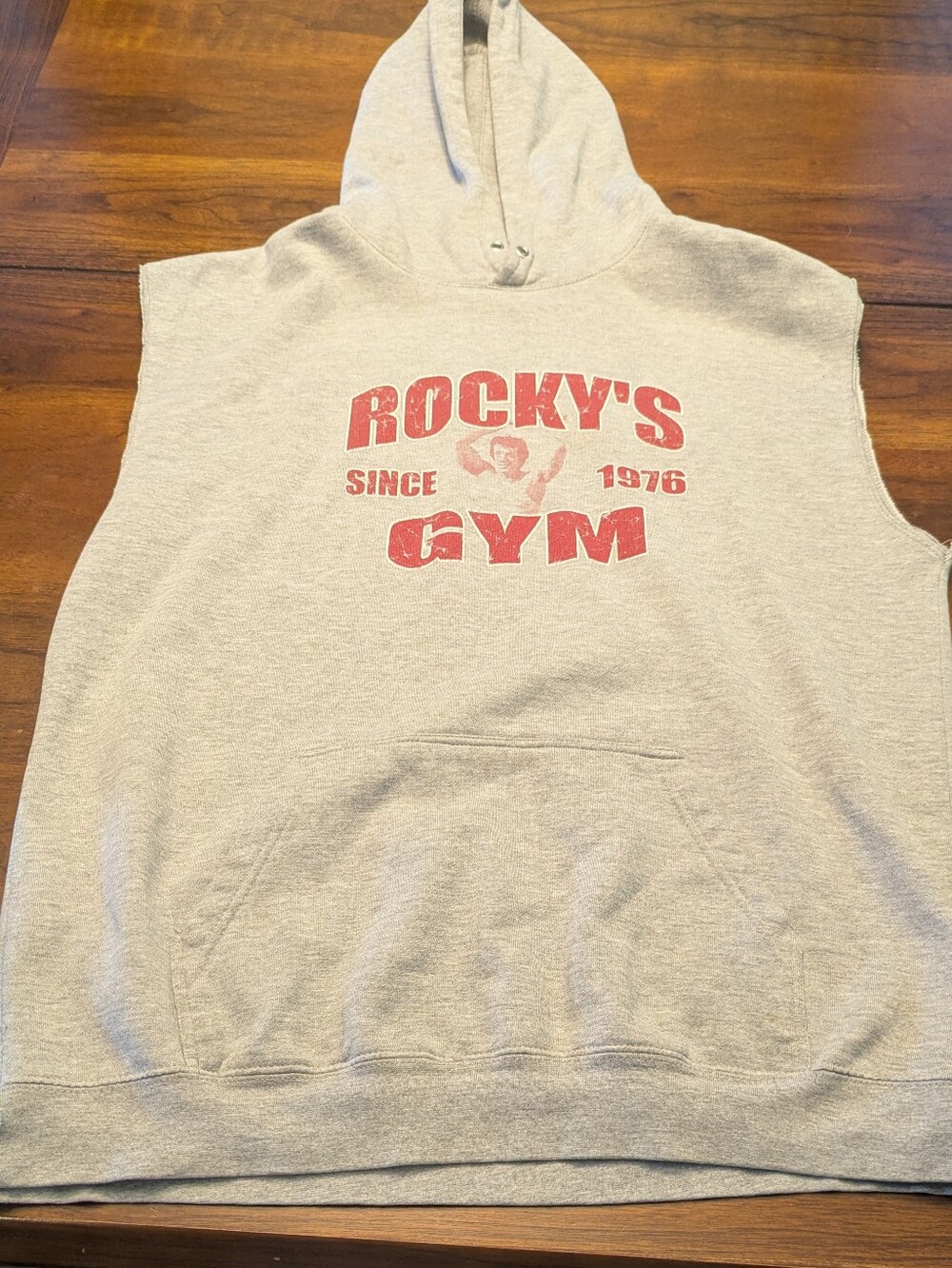 Rocky's Gym Sleeveless Hoodie for Kids - Light Gray with Red Logo